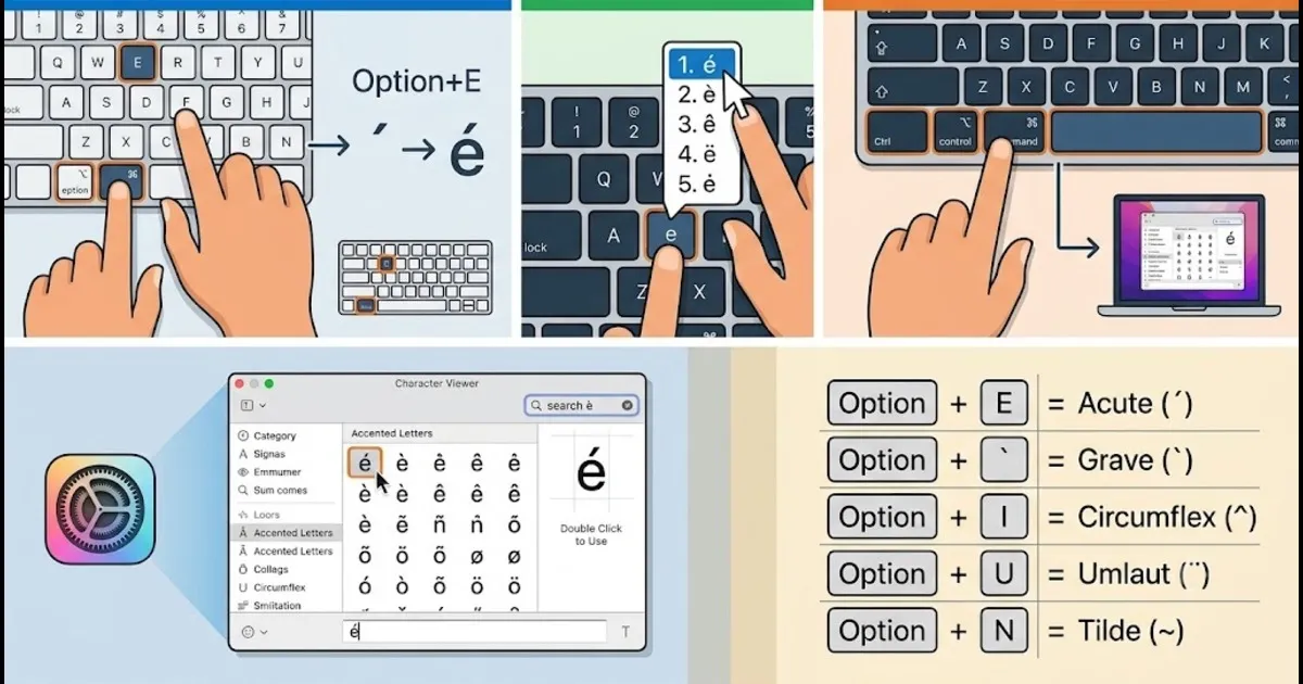 Typing accent letters on a Mac using the Option key, for example Option + E then E to type é